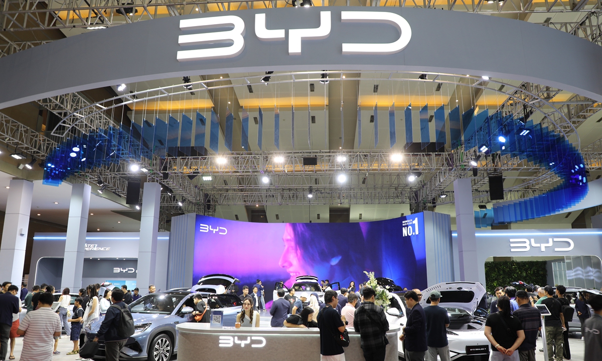 The exhibition booth of BYD at the Indonesia International Motor Show on February 15, 2025 Photo: Courtesy of Cao Shiyun