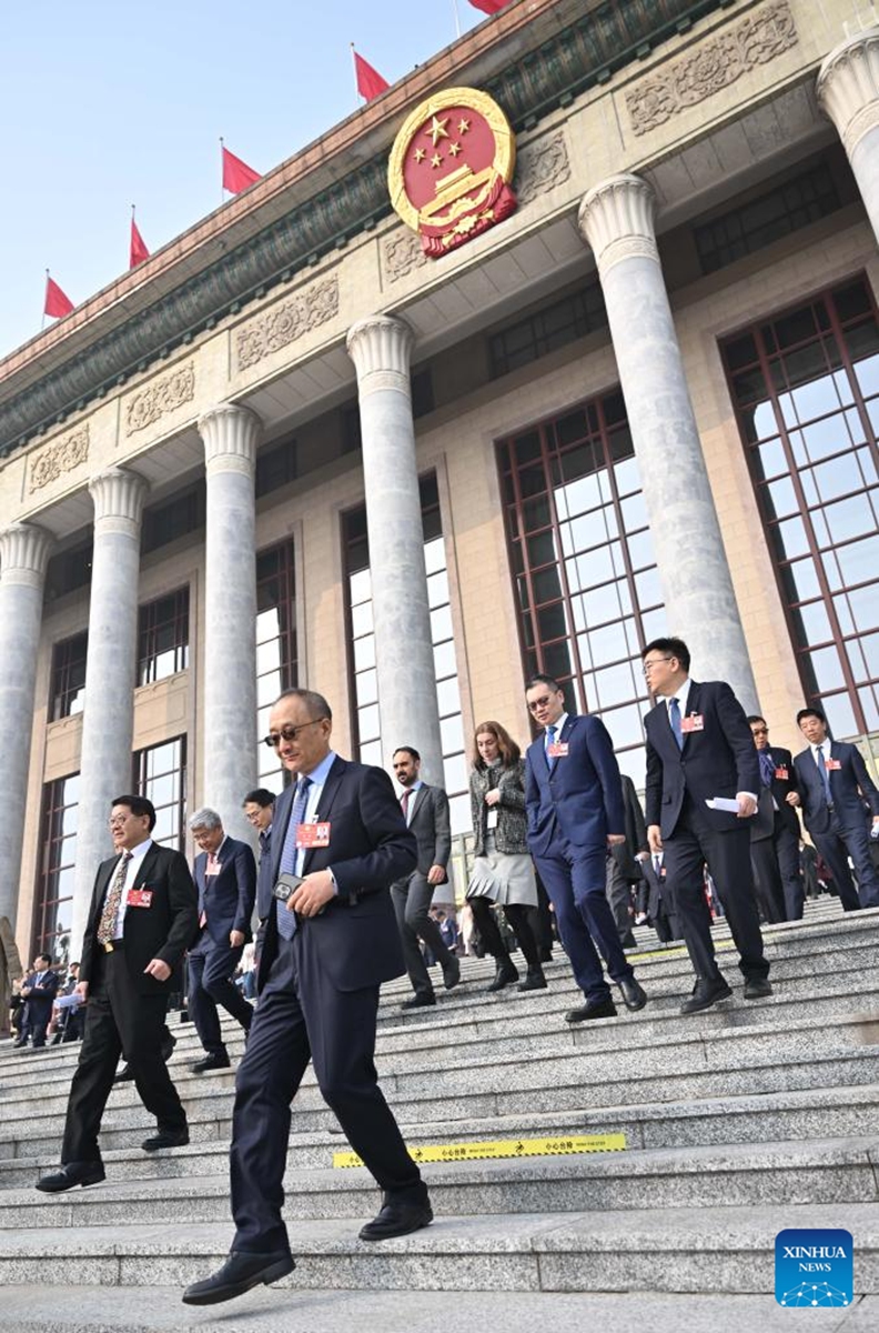 Members of the 14th National Committee of the Chinese People's Political Consultative Conference (CPPCC) leave the Great Hall of the People after the closing meeting of the third session of the 14th CPPCC National Committee in Beijing, capital of China, March 10, 2025. Photo: Xinhua