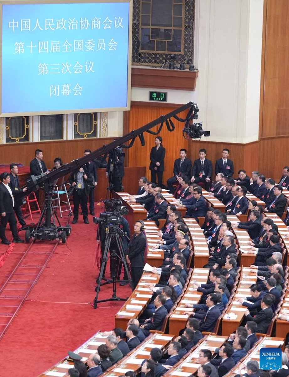 The closing meeting of the third session of the 14th National Committee of the Chinese People's Political Consultative Conference (CPPCC) is held at the Great Hall of the People in Beijing, capital of China, March 10, 2025. Photo: Xinhua