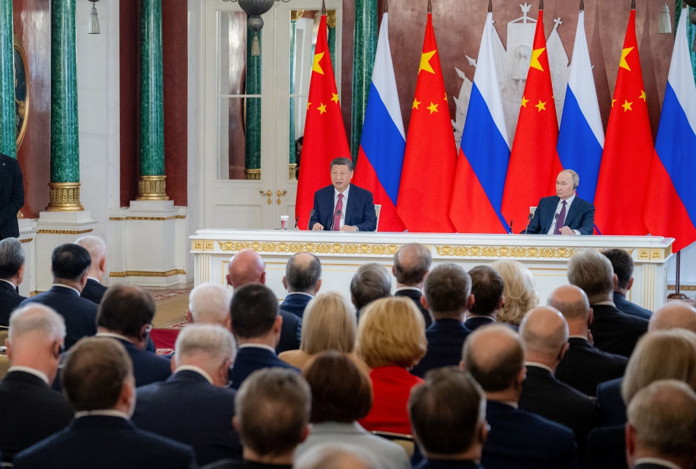 Chinese President Xi Jinping and Russian President Vladimir Putin jointly meet the press after their talks at the Kremlin in Moscow, Russia, May 8, 2025. Xi held talks here on Thursday with Putin. (Xinhua/Zhai Jianlan)