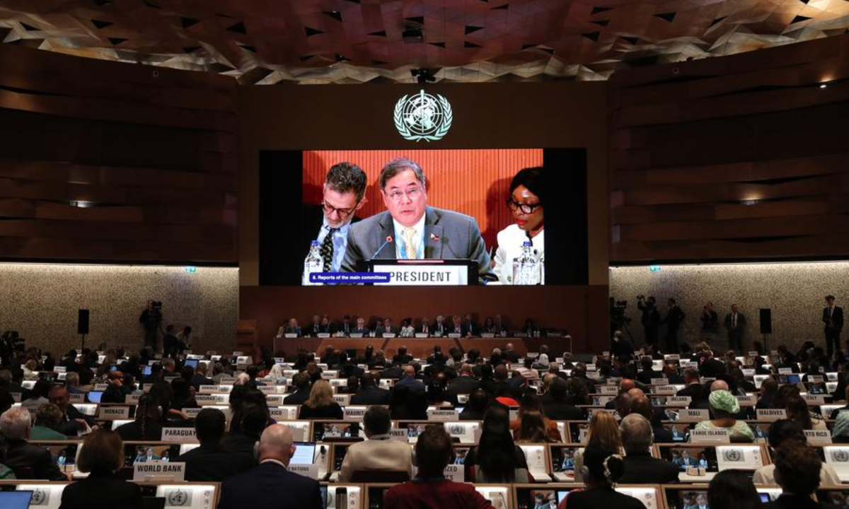 The 78th World Health Assembly is held in Geneva, Switzerland, May 20, 2025. The World Health Assembly, the highest decision-making body of the World Health Organization, adopted the global pandemic agreement here on Tuesday. (Xinhua/Du Zheyu)